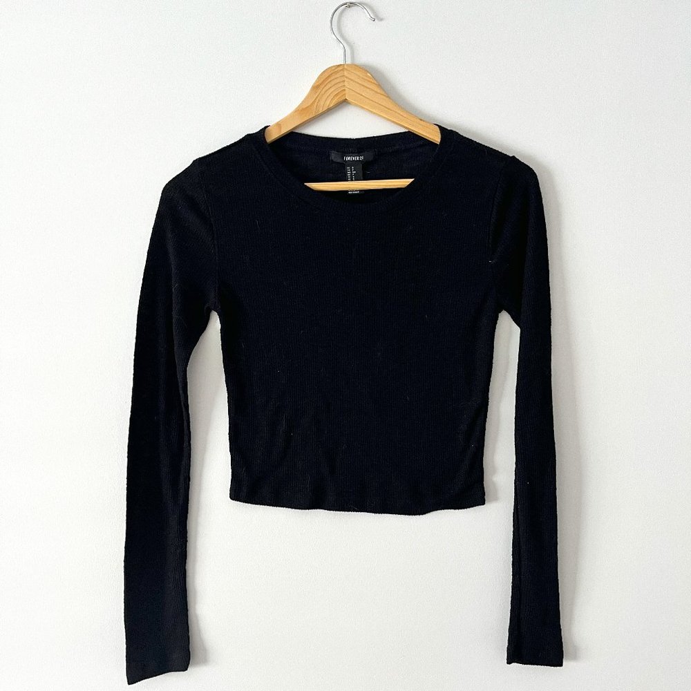 Forever 21 Black Ribbed Crop Top
